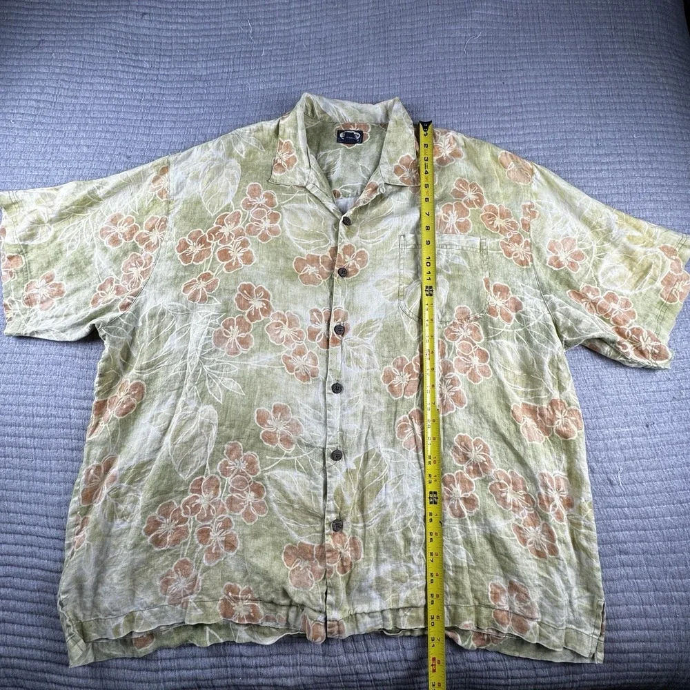 Vintage‎ Tommy Bahama Linen Shirt Men XXL Green Beach Floral Hawaiian Tropical